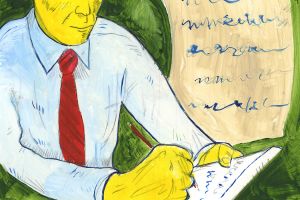 an illustration of a person writing on paper